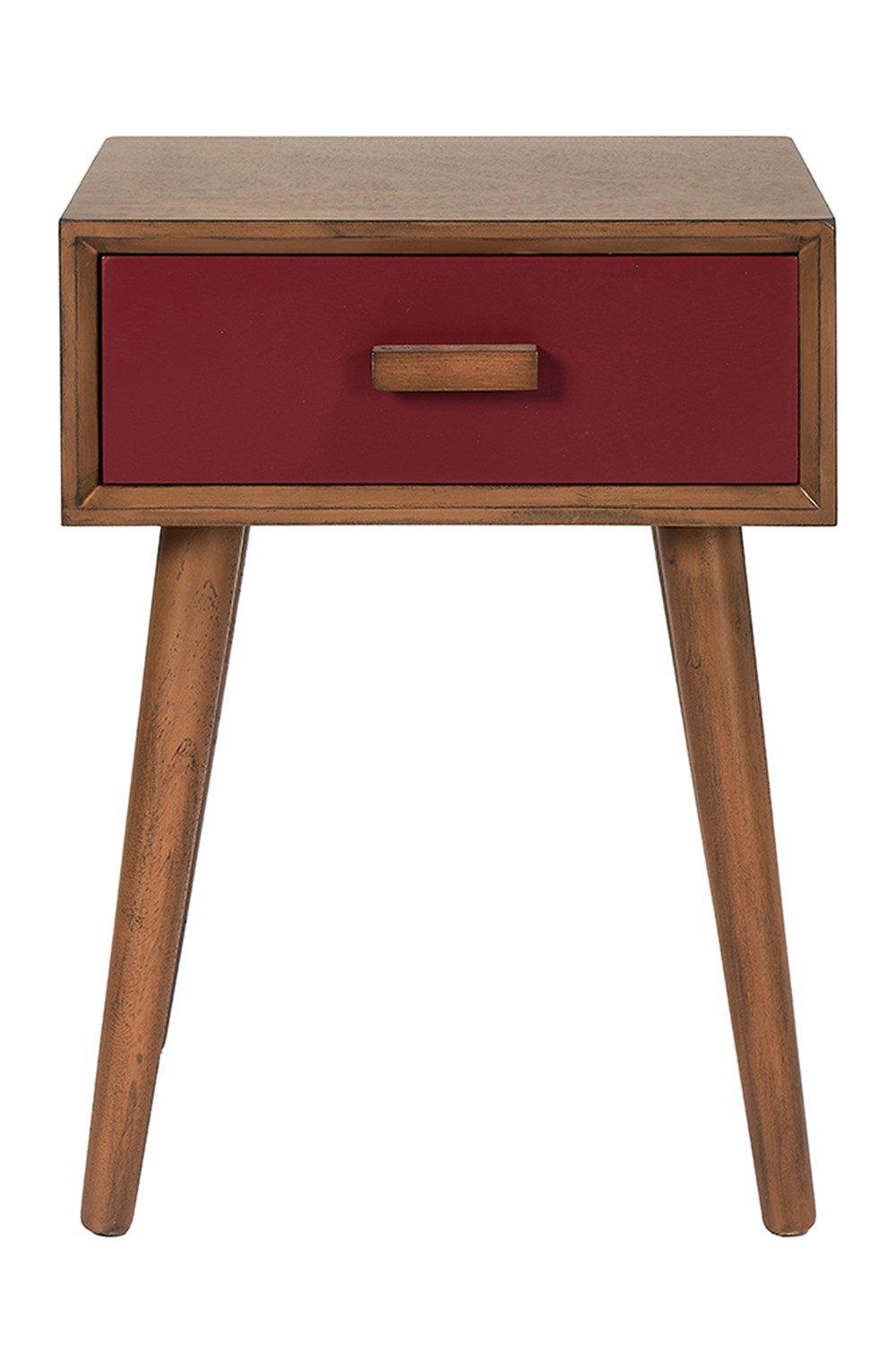 Red Pine Wood Tapered Leg 1-Drawer Side Table